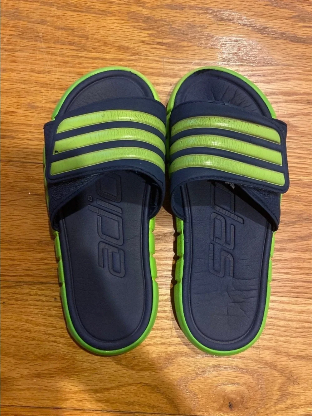 Adidas Kids Navy and Lime Slide Sandals